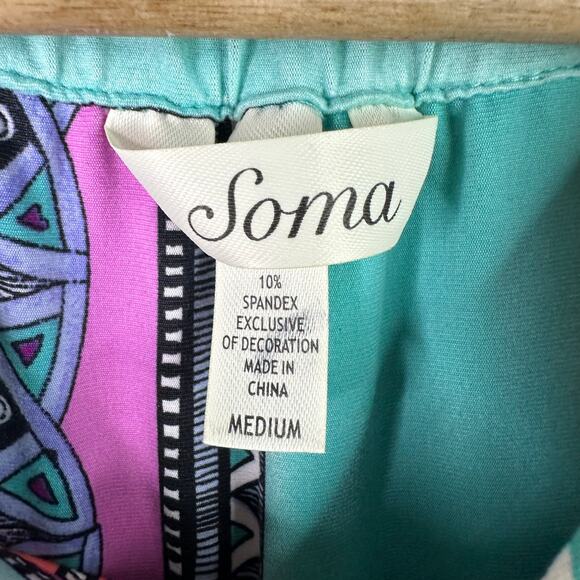 Soma Womens size Medium Bohemian Soft Aztec Geometric Maxi Dress Purple Stretch - Picture 8 of 9